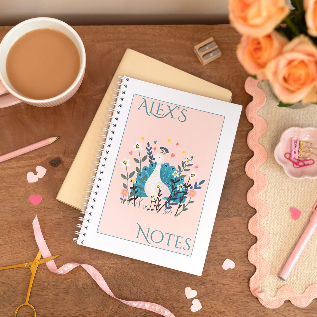 Personalised Notebook, lined Notebook, Peacock Journal Book, Note Taking Book
