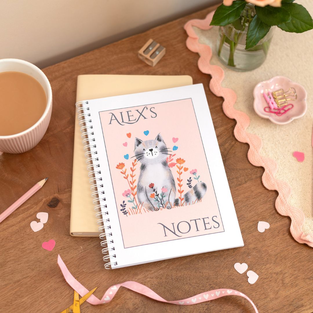 Cat Personalised Handmade A5 Notebook