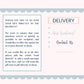 Gift delivery request form with text and contact information on a light blue background