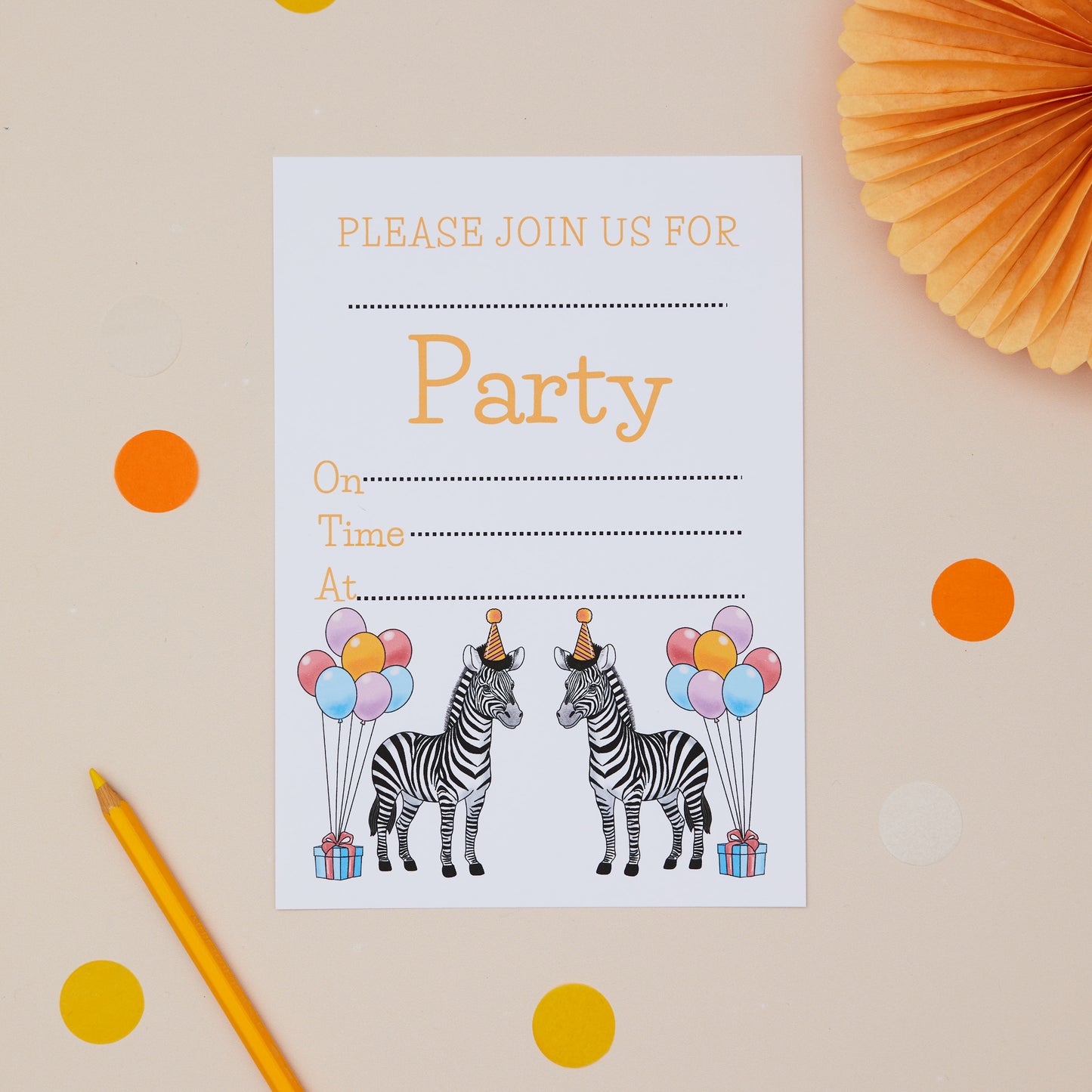 Party Zebra Children's Birthday Party Invitations