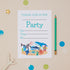 Kids Sealife Birthday Invitations Ready To Write Set. Invitation featuring sealife and the text "please join us for party, on, time, at". The invite is against a pale background with coloured confetti , sea objects and a pencil.