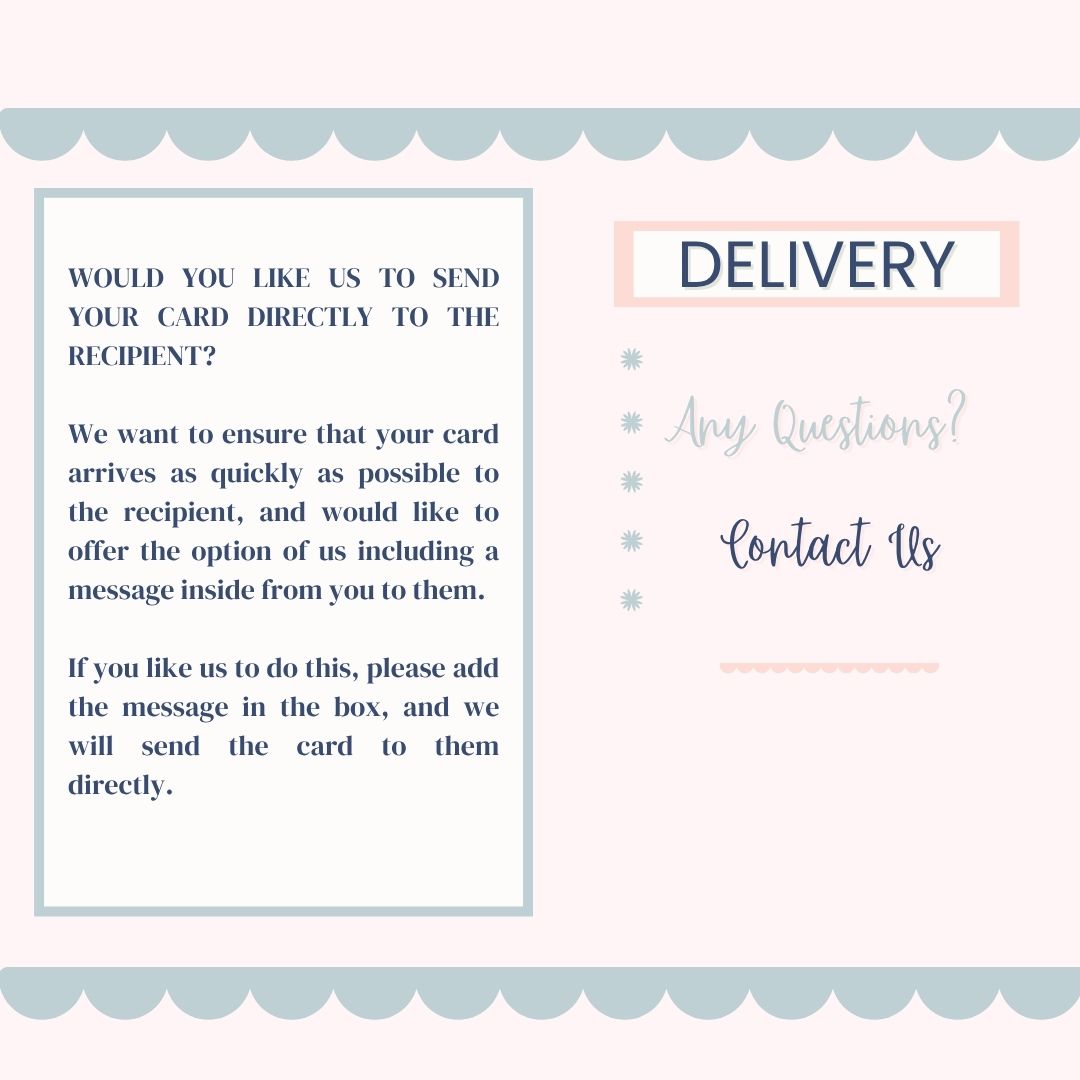 Mockup Card with text about delivering cards directly to recipients and contact information if the customer has any questions