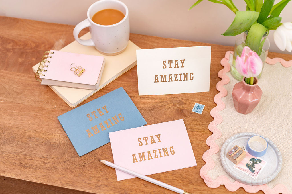 Letterpress Stay Amazing Appreciation Blue Card