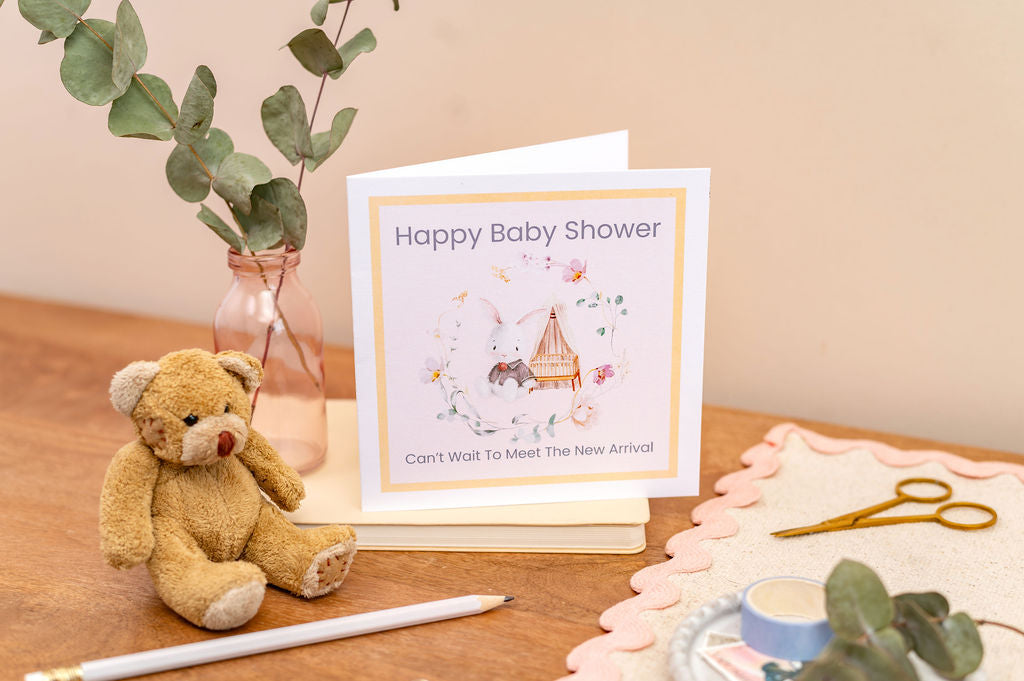Bunny Rabbit Baby Shower Pink Celebration Card